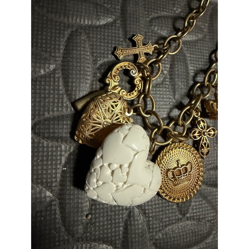 Charm Necklace Heart Crown Cross Coin Medallion Statement Jewelry Valentine